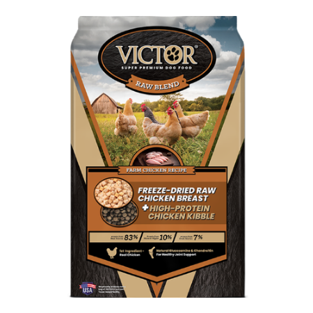 Victor Raw Blend Farm Chicken Recipe, Freeze-Dried Raw Dry Dog Food, 4-lb Bag