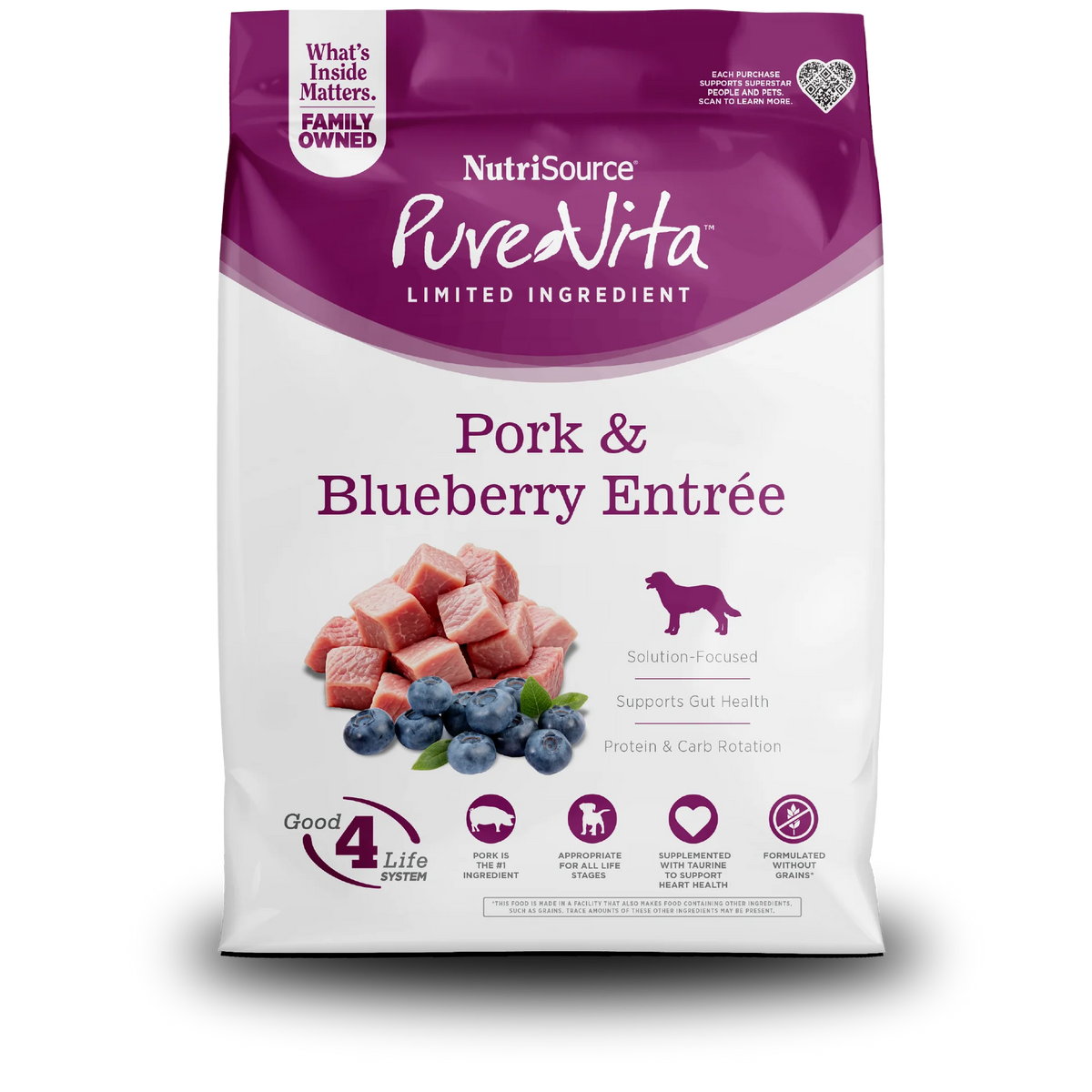 NutriSource® PureVita™ Pork & Blueberry Entree, Dry Dog Food, 4-lb Bag
