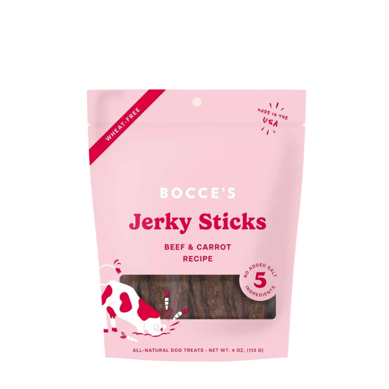 Bocce's Bakery Grazers Beef & Carrot Jerky Sticks, Dog Treats, 4-oz Bag