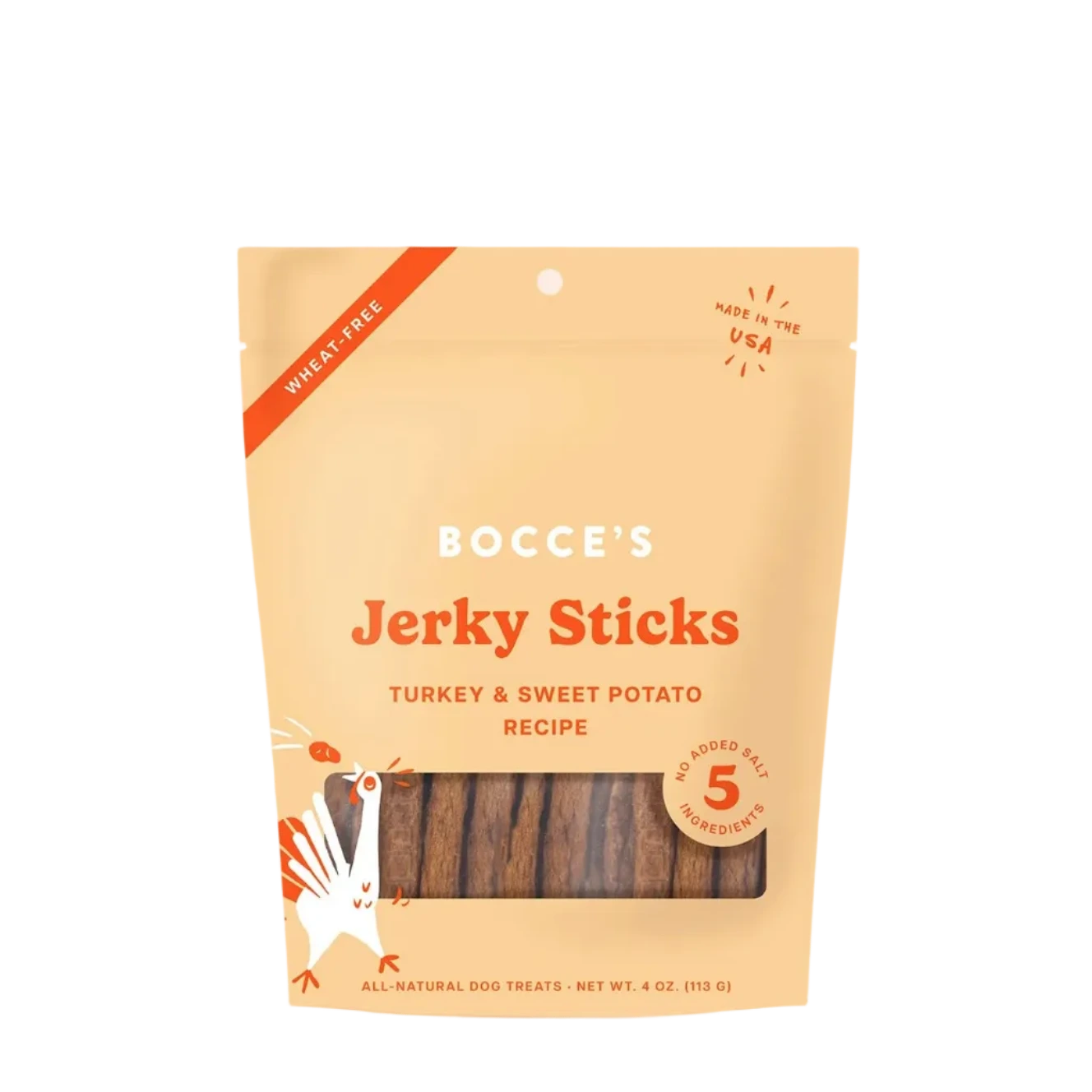 Bocce's Bakery Grazers Turkey & Sweet Potato Jerky Sticks, Dog Treats, 4-oz Bag