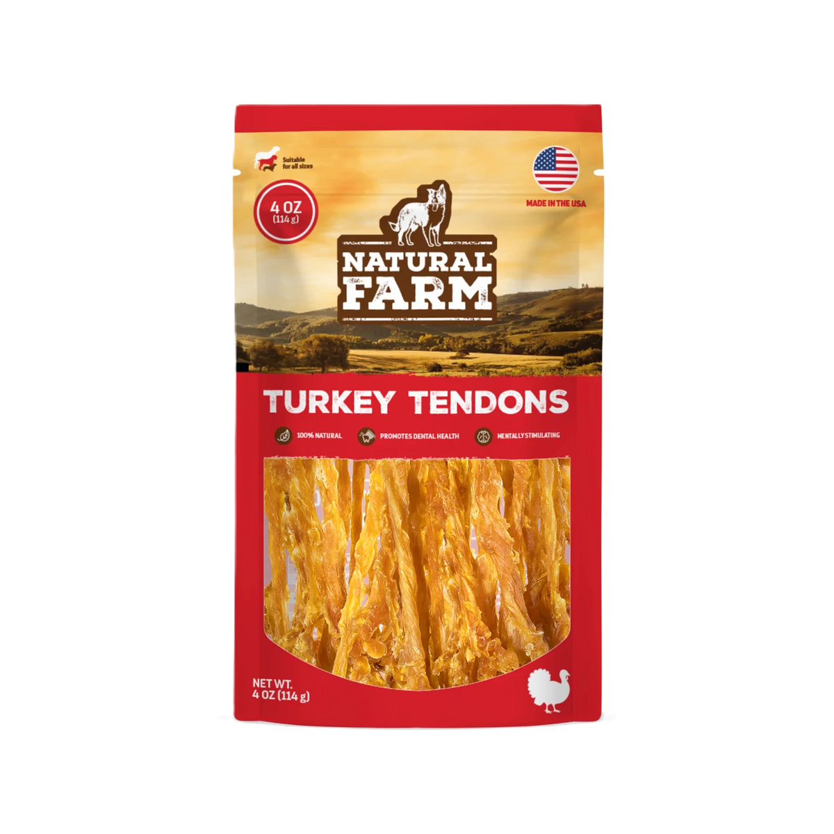Natural Farm Turkey Tendons, Dog Chews, 4-oz