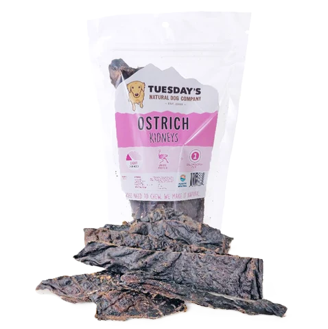 Tuesday's Natural Dog Company, Ostrich Kidneys, Dog Treat, 4-oz Bag