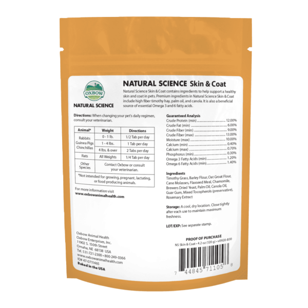 Oxbow Natural Science Skin & Coat Support, Small Animal Supplement, 4.2-oz Pouch