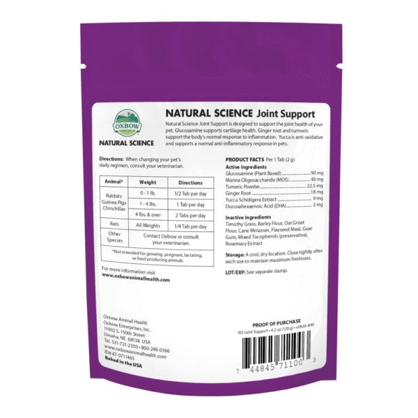 Oxbow Natural Science Joint Support, Small Animal Supplement, 4.2-oz Pouch
