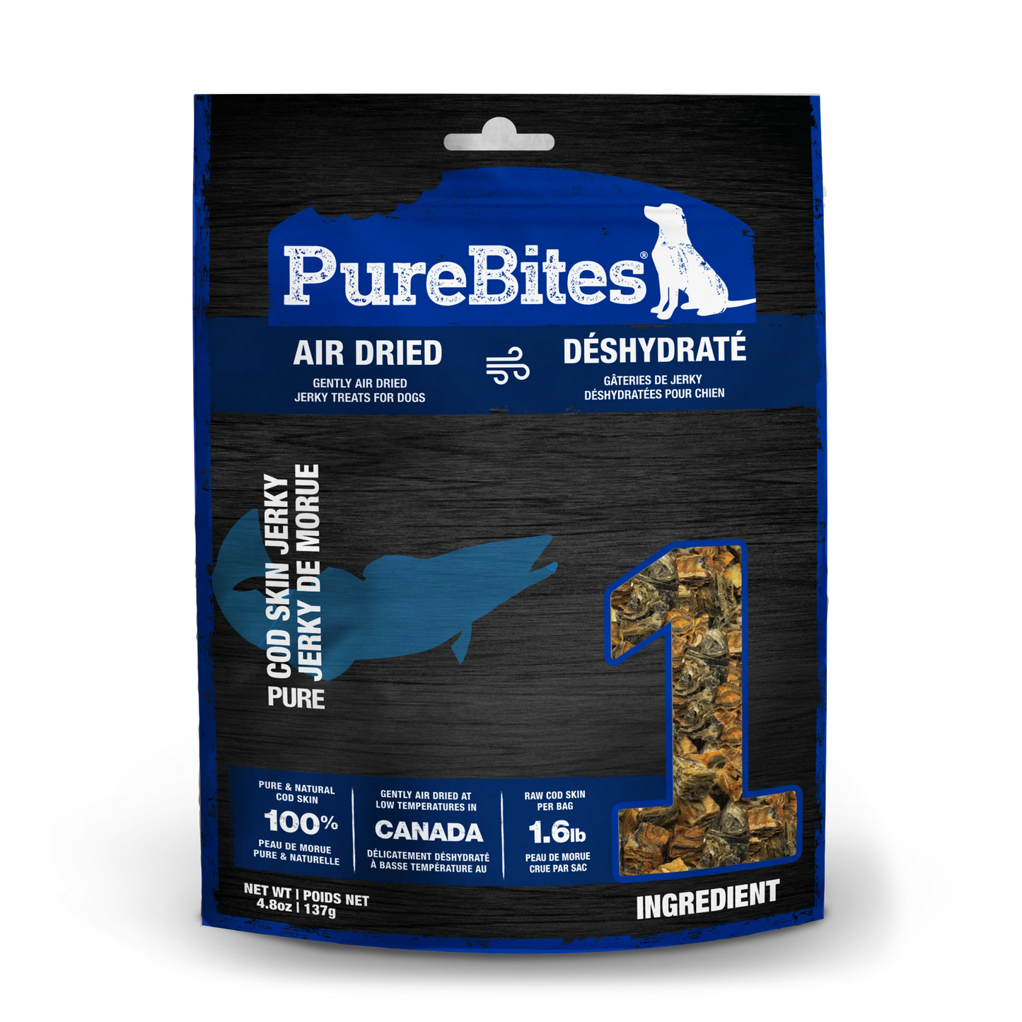 PureBites Cod Skin Jerky, Air Dried Dog Treats, 4.8-oz Bag