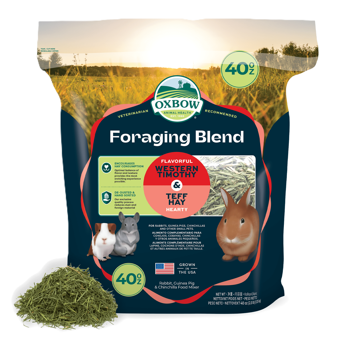 Oxbow Animal Health Foraging Blend Western Timothy & Teff Hay, Small Animal Treats, 40-oz Bag