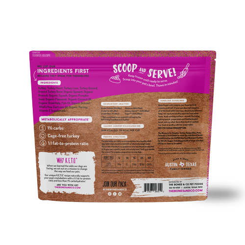 Bones & Co Frozen Temptin' Turkey Recipe, Dog Food, Bag