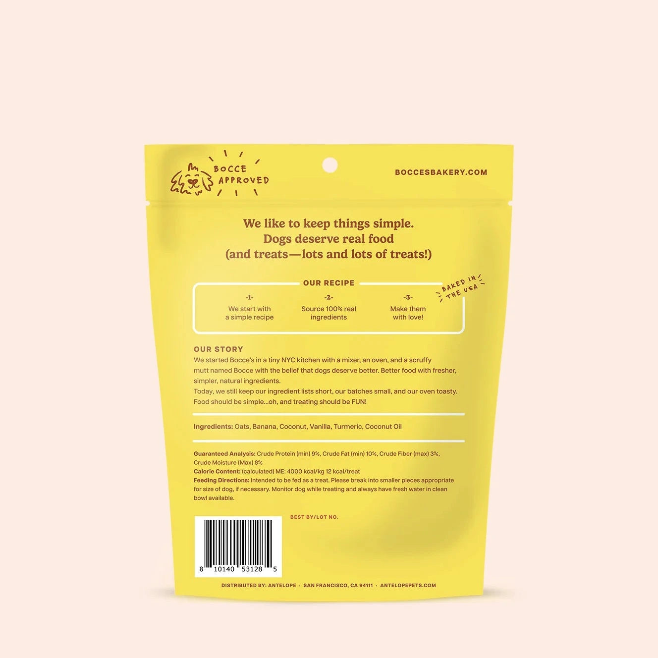 Bocce's Bakery Golden Glow Smoothie Biscuits, Dog Treats, 5-oz Bag