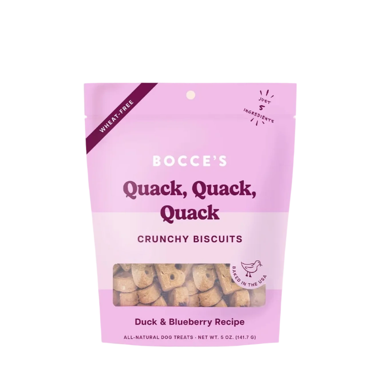 Bocce's Bakery Quack, Quack, Quack Biscuits, Dog Treats, 5-oz Bag