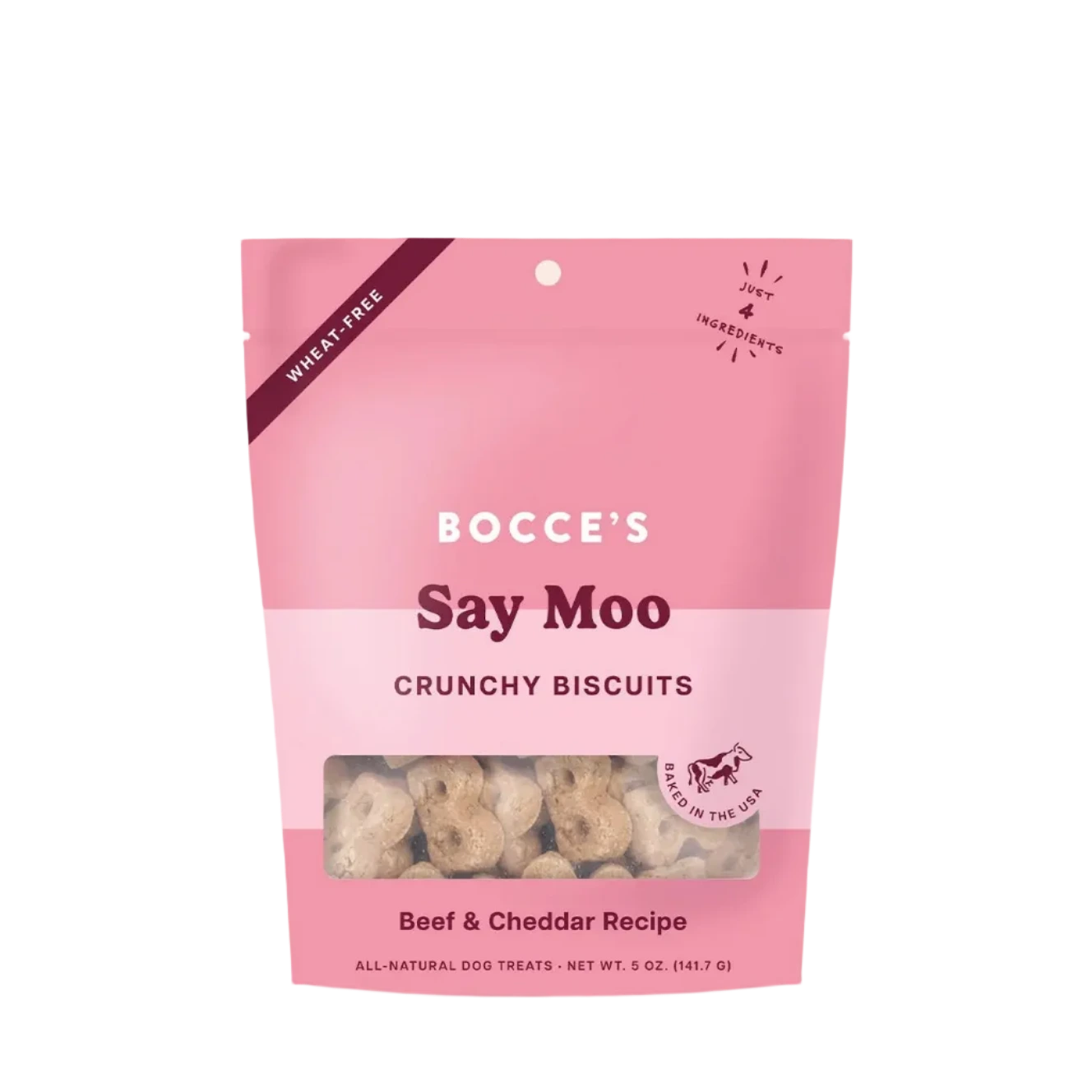 Bocce's Bakery Say Moo Biscuits, Dog Treats, 5-oz Bag