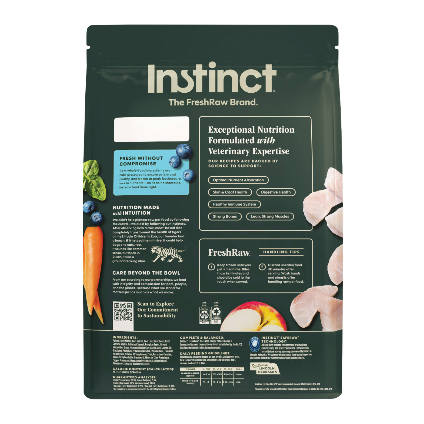 Instinct FreshRaw Bites Wild-Caught Pollock Recipe Dog Food, Frozen Raw Dog Food, Bag