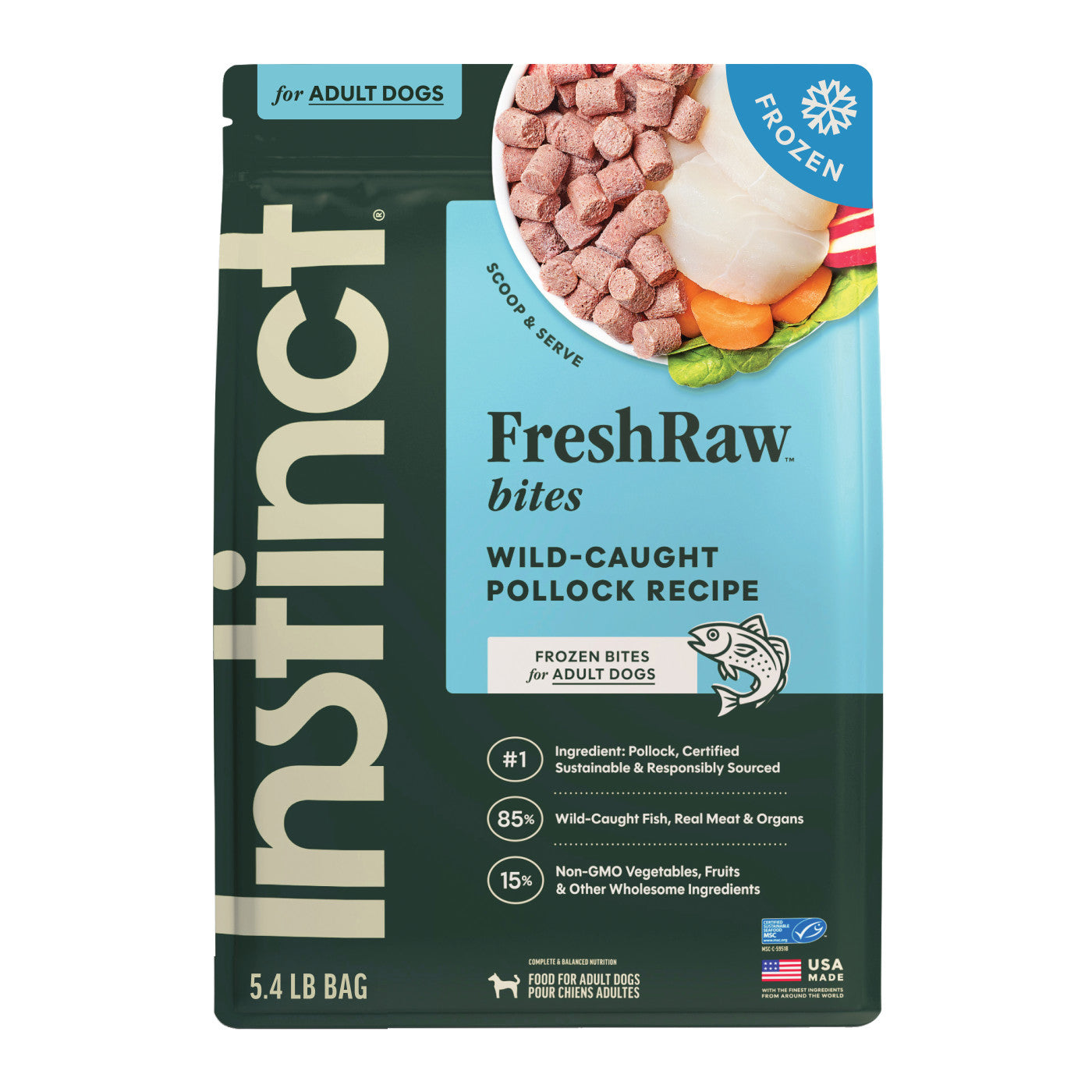 Instinct FreshRaw Bites Wild-Caught Pollock Recipe Dog Food, Frozen Raw Dog Food, Bag