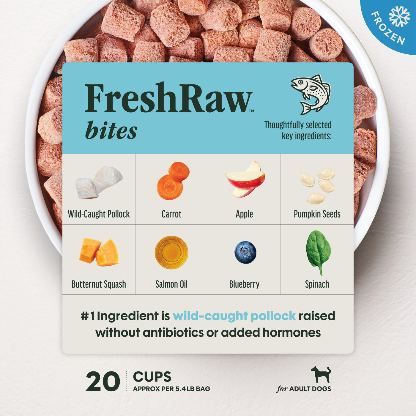 Instinct FreshRaw Bites Wild-Caught Pollock Recipe Dog Food, Frozen Raw Dog Food, Bag