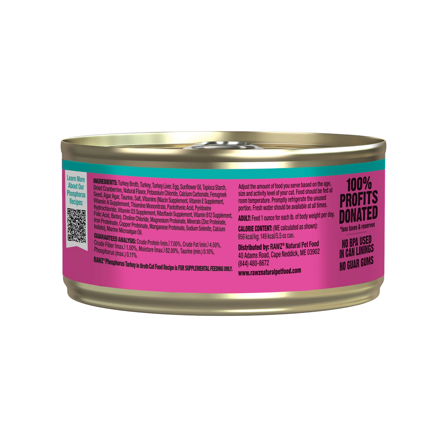 RAWZ® Lower Phosphorus Turkey, Wet Cat Food, 5,5-oz Case of 24