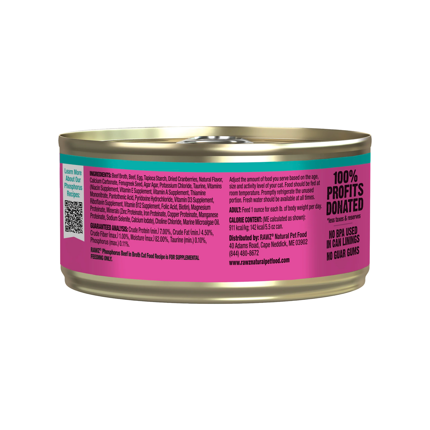 RAWZ® Lower Phosphorus Beef, Wet Cat Food, 5,5-oz Case of 24