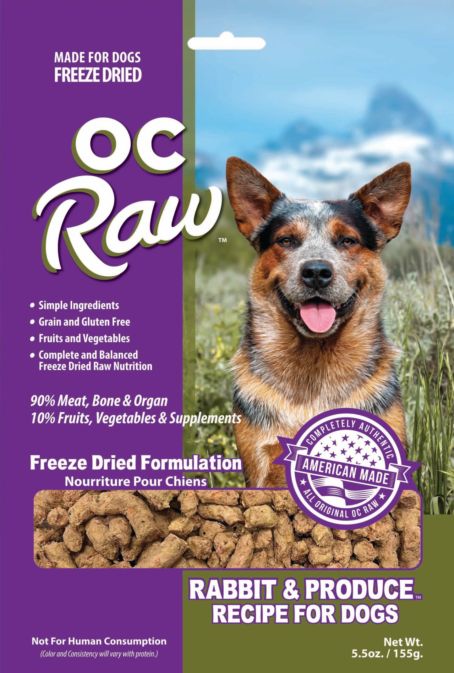 OC Raw Rabbit and Produce, Freeze-Dried Raw Dog Food, 5.5-oz Bag