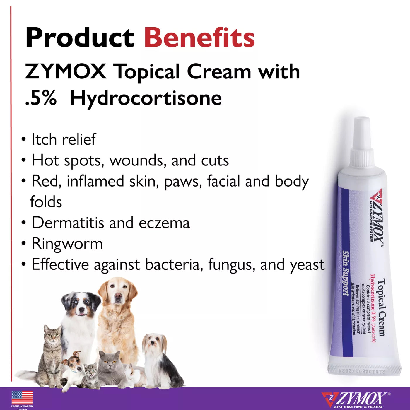 Zymox Topical Cream With 0.5% Hydrocortisone For Pets, 1-oz