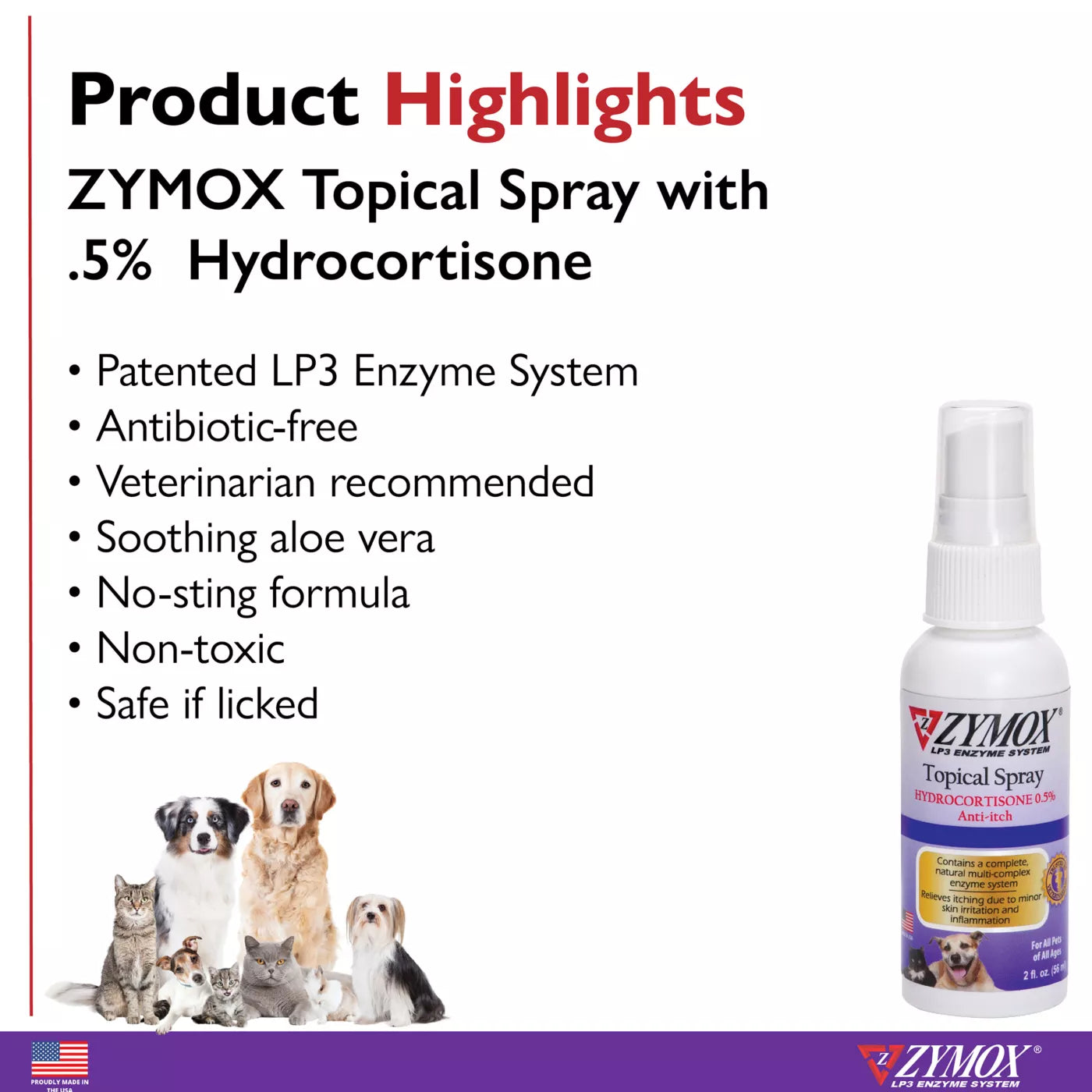 Zymox Topical Spray With 0.5% Hydrocortisone For Pets, 2-oz