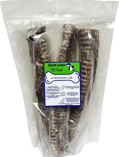 Great Lakes Pet Treats 12-Inch Beef Trachea 3-Pack, Dog Chew