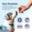 A promotional image for pet supplements featuring a hand holding a small treat above a sitting Australian Shepherd puppy looking up. Text reads, "Our Promise – Providing the highest standards in pet supplements for quality, ingredients, and manufacturing." Four icons are shown: "Vet Formulated • Vet Recommended," "Key Natural Ingredients," "Quality Seal NASC – National Animal Supplement Council," and "Made in the USA from US & Global Ingredients." A blue "V+" logo is in the bottom left corner.