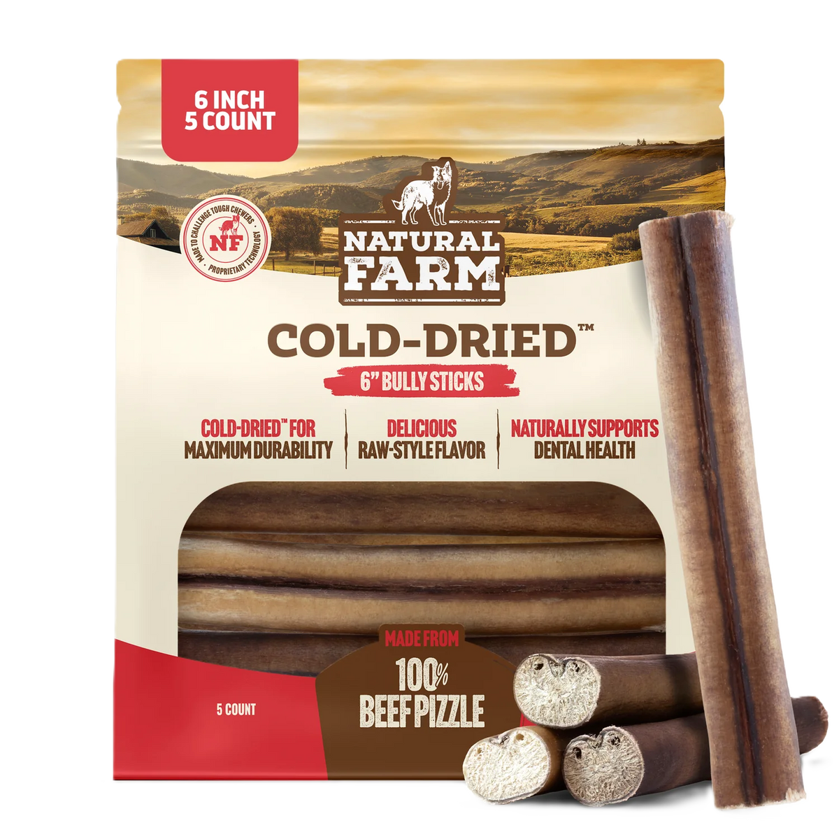 Natural Farm 6in Raw Cold Dried Bully Stick, Dog Chews