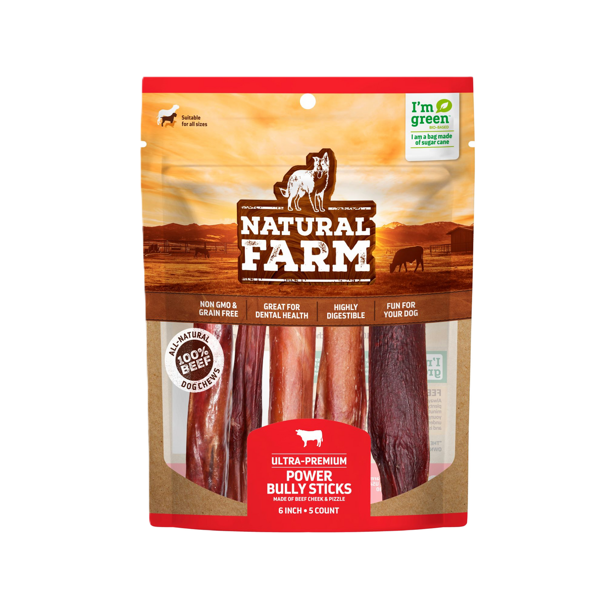 Natural Farm 6-in Power Bully Stick, Dog Chew, 5-Count