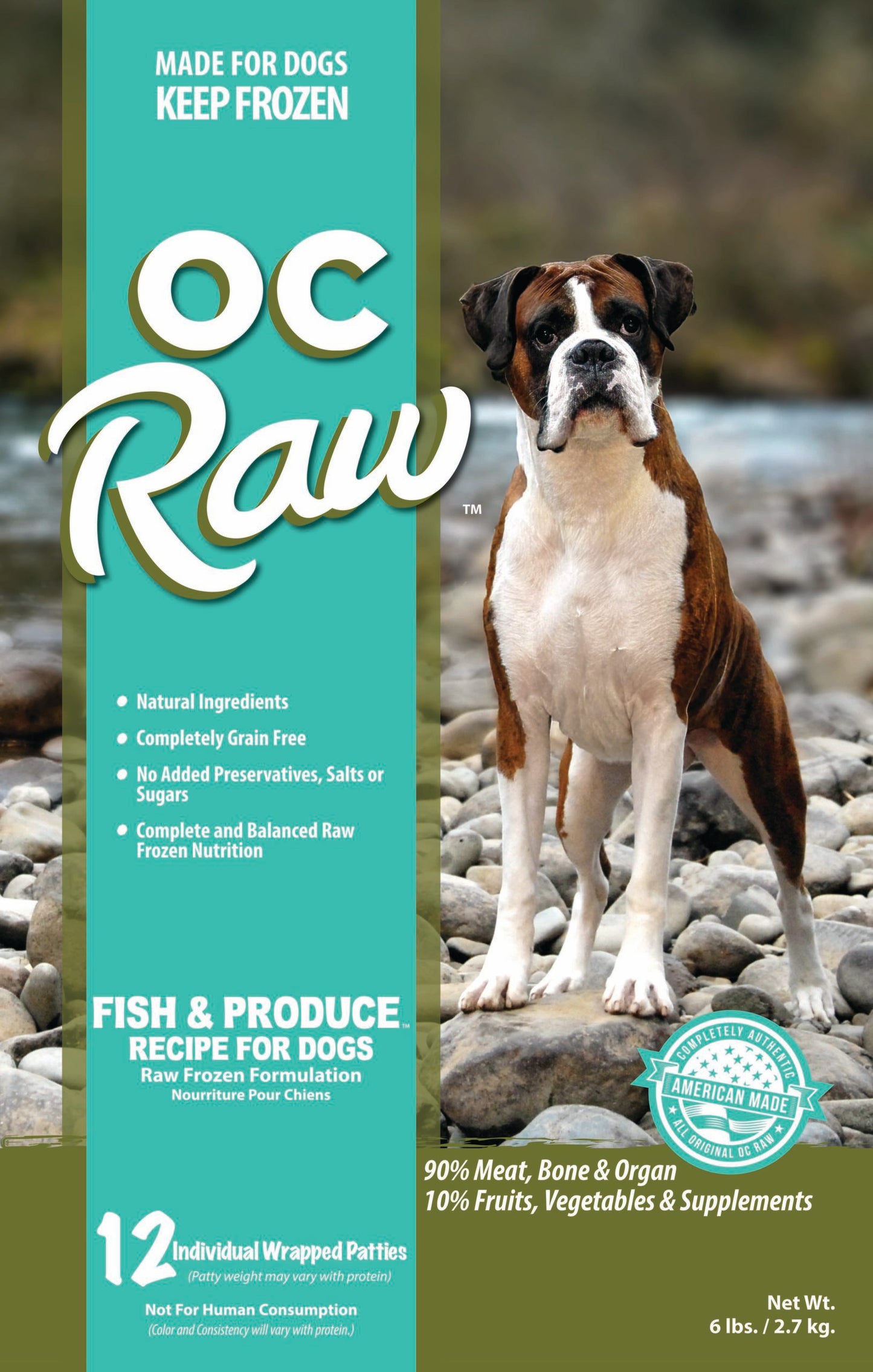 OC Raw Dog Fish and Produce Patties, Frozen Raw Dog Food, 6-lb Bag