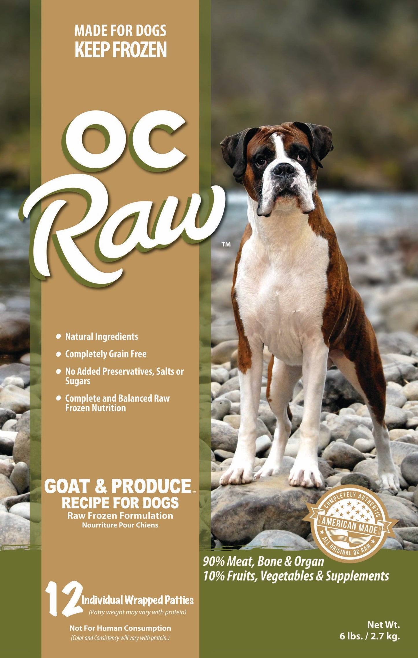 OC Raw Dog Goat and Produce Patties, Frozen Raw Dog Food, 6-lb Bag