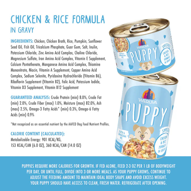 Weruva Puppy Chicken & Rice Formula in Gravy, Wet Dog Food, 6-oz Can, Case Of 8