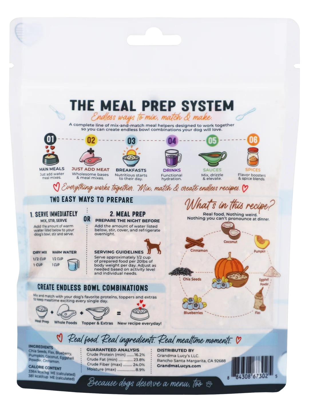 Grandma Lucy's Meal Prep Blueberry Pumpkin Chia Seed Pudding Topper, Dog Food Supplement, 6-oz Bag