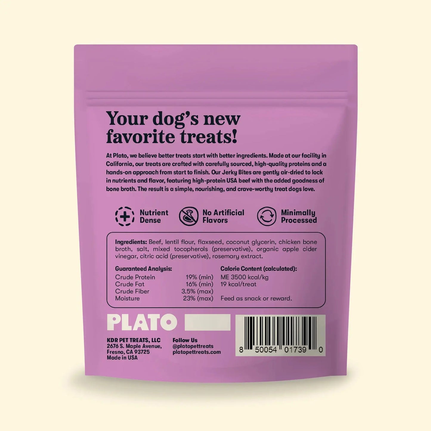 Plato Beef With Bone Broth Jerky Bites, Dog Treat, 6-oz Bag