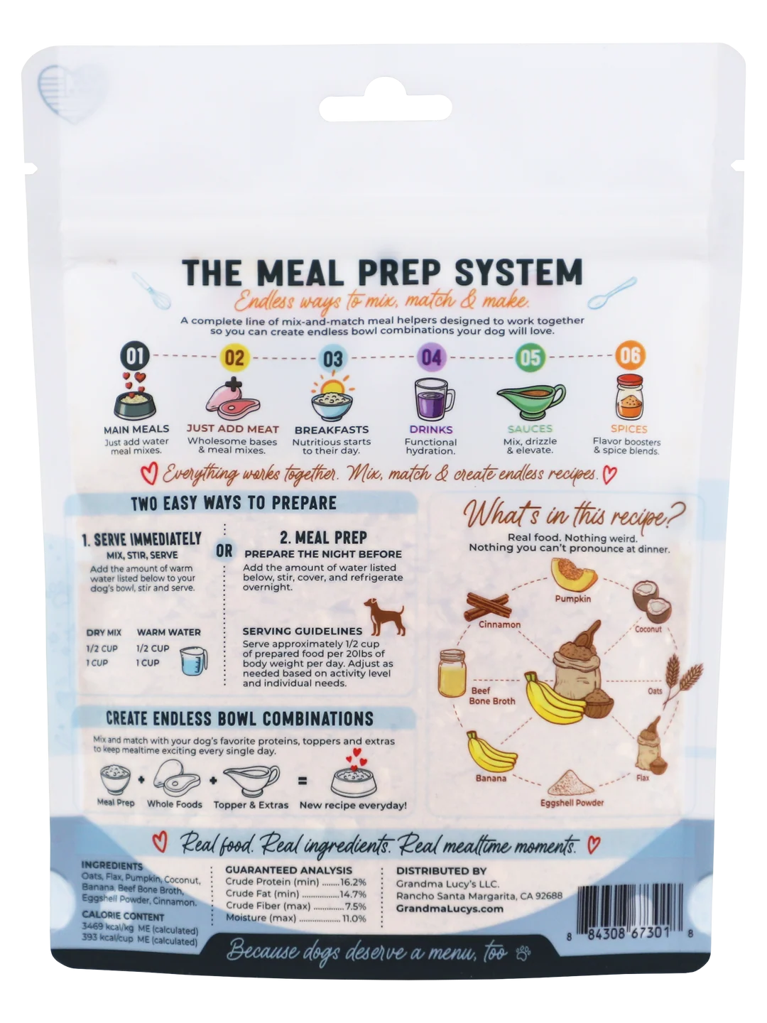 Grandma Lucy's Meal Prep Banana Flax Overnight Oats Topper, Dog Food Supplement, 6-oz Bag