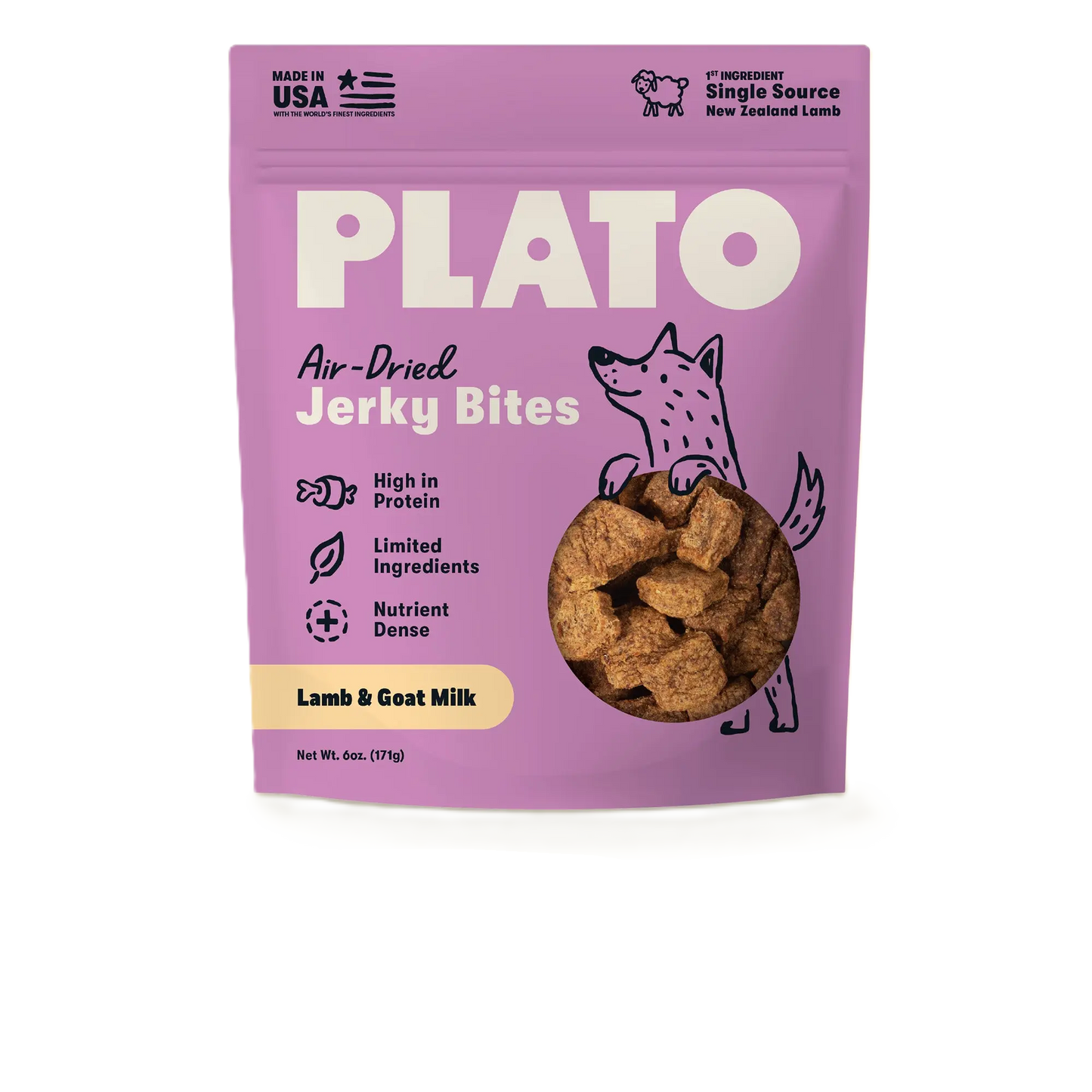 Plato Lamb With Goat Milk Jerky Bites, Dog Treat, 6-oz Bag