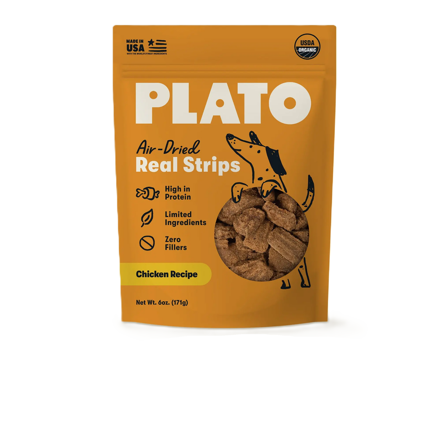 Plato Real Strips Meat Bar Dog Treats, Chicken Recipe