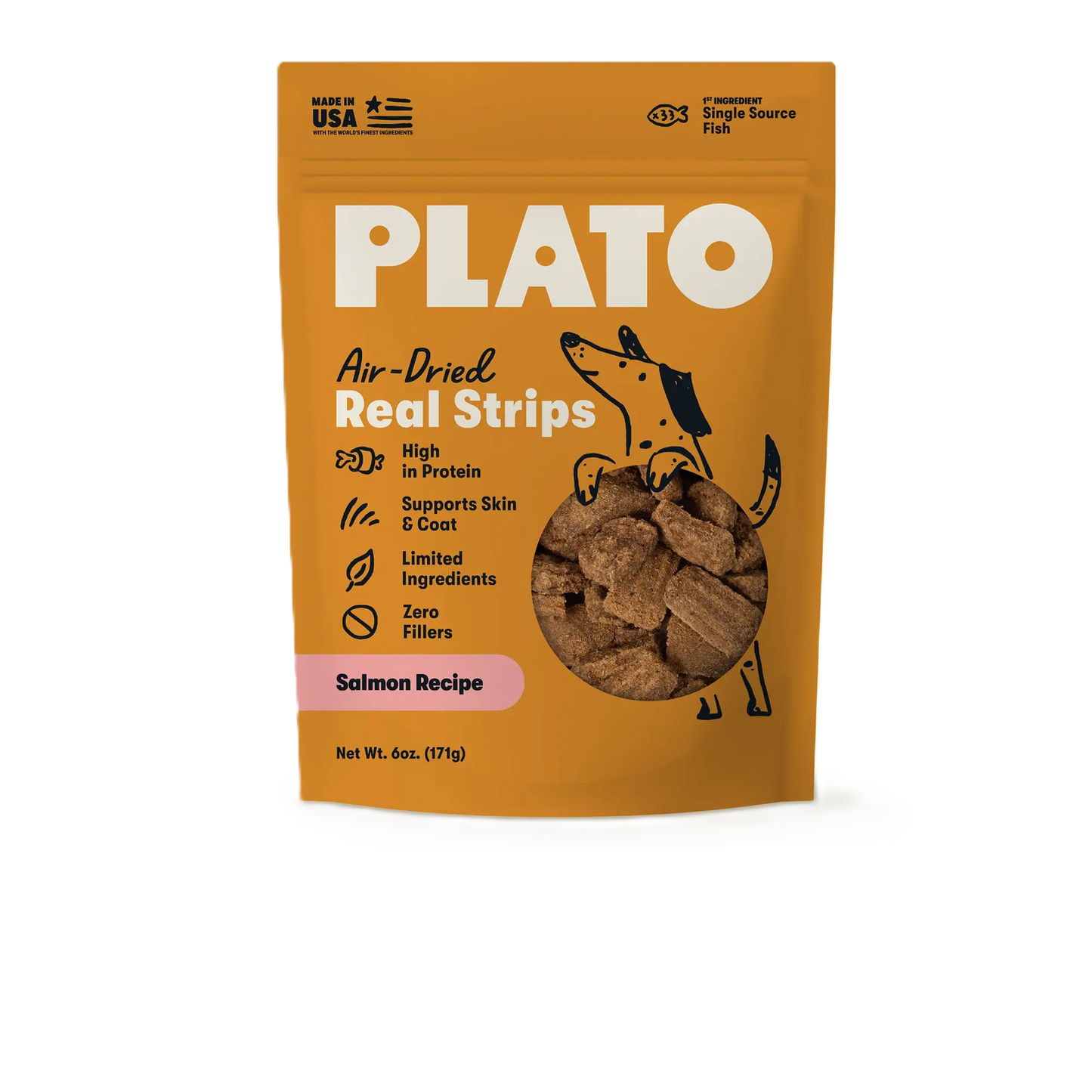 Plato Real Strips Meat Bar Dog Treats, Salmon Recipe