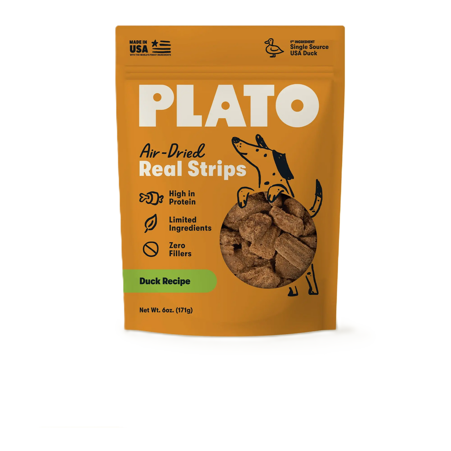 Plato Real Strips Meat Bar Dog Treats, Duck Recipe