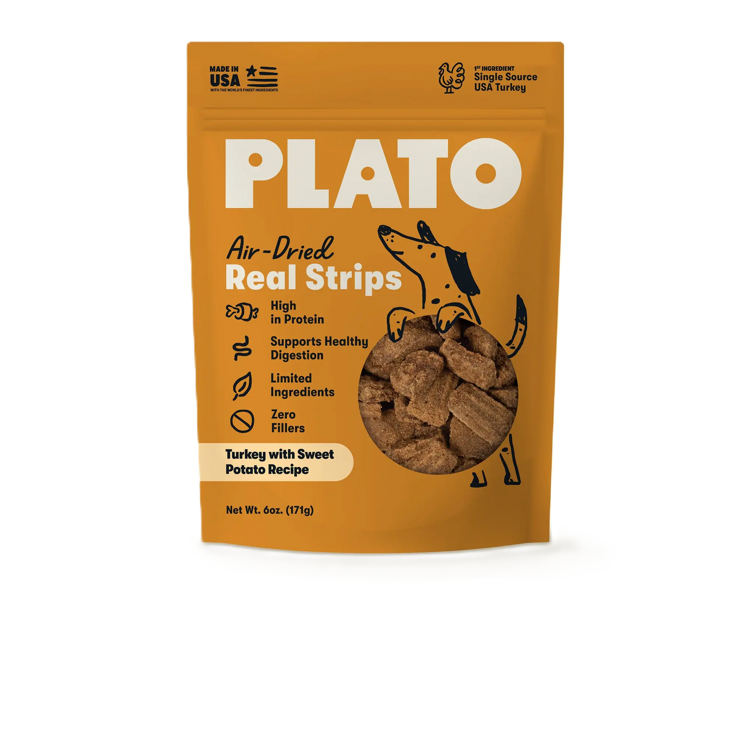 Plato Real Strips Grain Free Meat Bar Dog Treats, Turkey And Sweet Potato Recipe