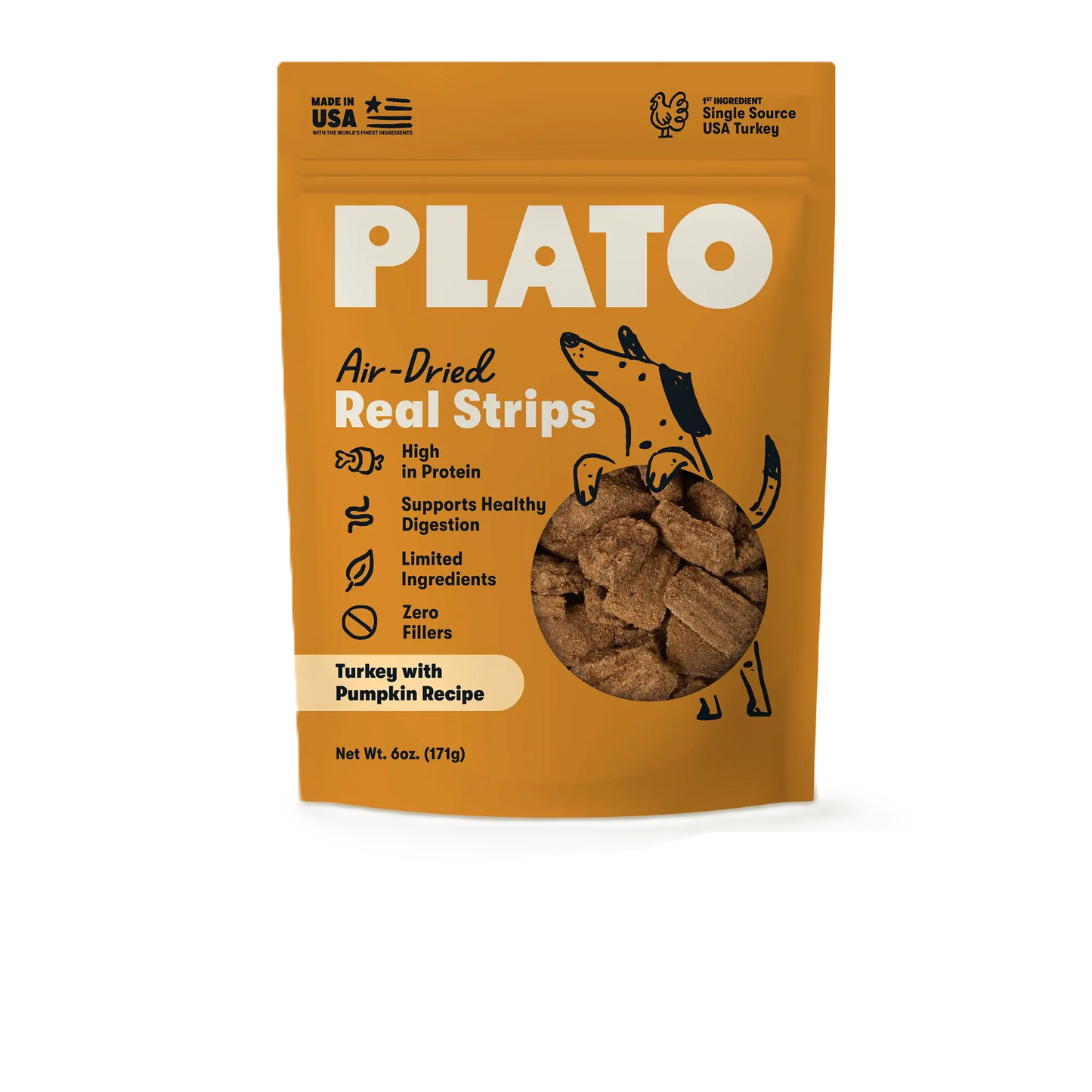 Plato Real Strips Grain Free Meat Bar Dog Treats, Turkey And Pumpkin Recipe