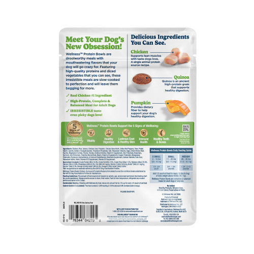 Wellness® Protein Bowls Chicken, Quinoa & Pumpkin Recipe Wet Dog Food, 6.2-oz Pouch, Case of 6