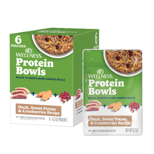 Wellness® Protein Bowls Duck, Sweet Potato & Cranberries Recipe Wet Dog Food, 6.2-oz Pouch, Case of 6