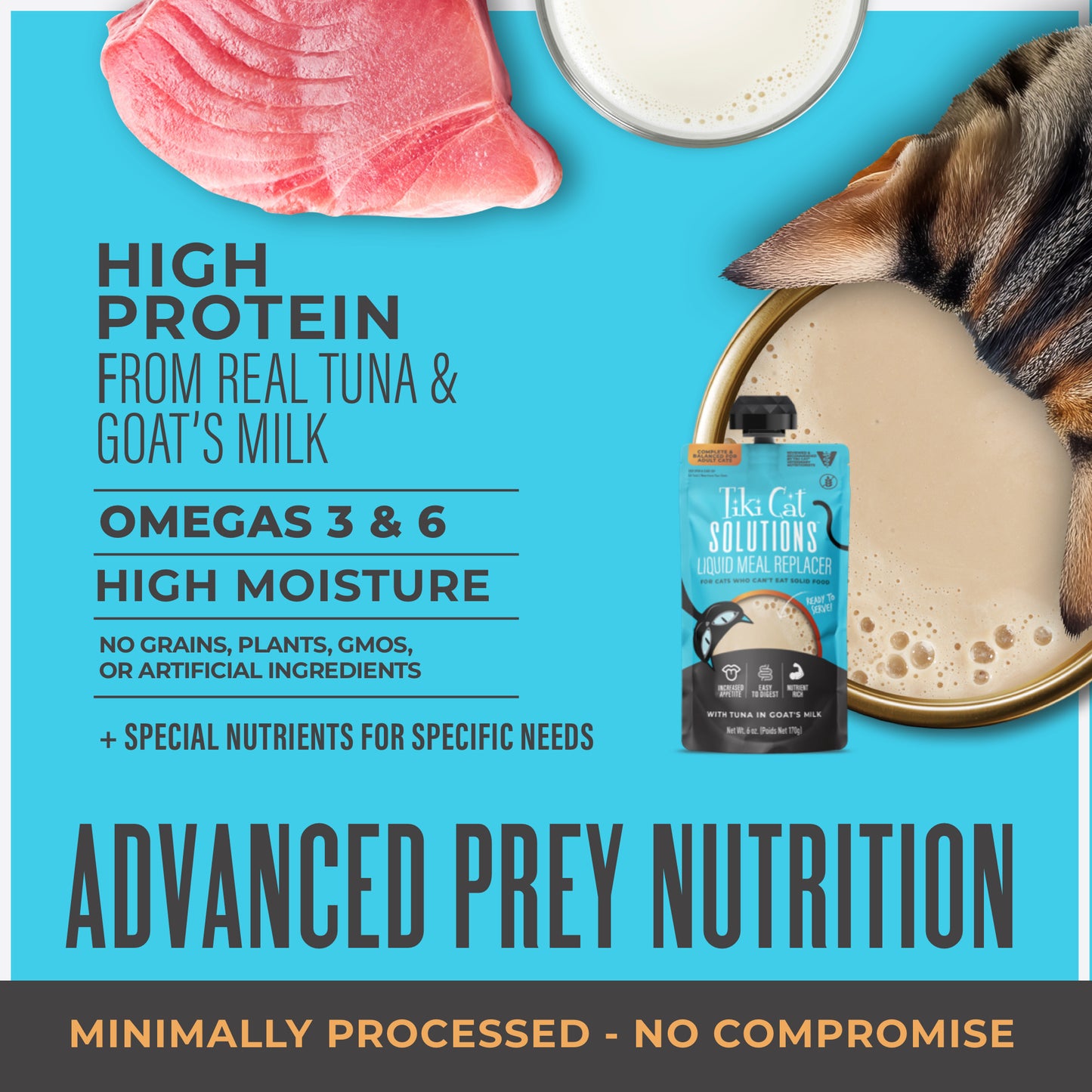 Tiki Cat® Solutions™ Liquid Meal Replacer With Tuna in Goat’s Milk, 6-oz Pouch