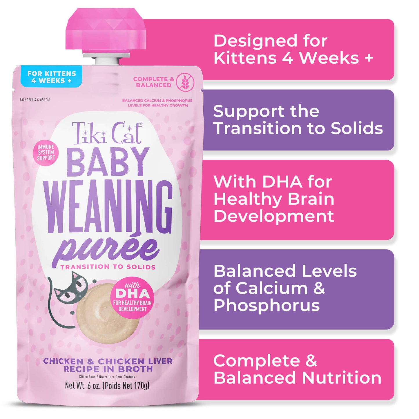 Tiki Cat® Baby Weaning Purée: Chicken & Chicken Liver Recipe in Broth, 6-oz Pouch