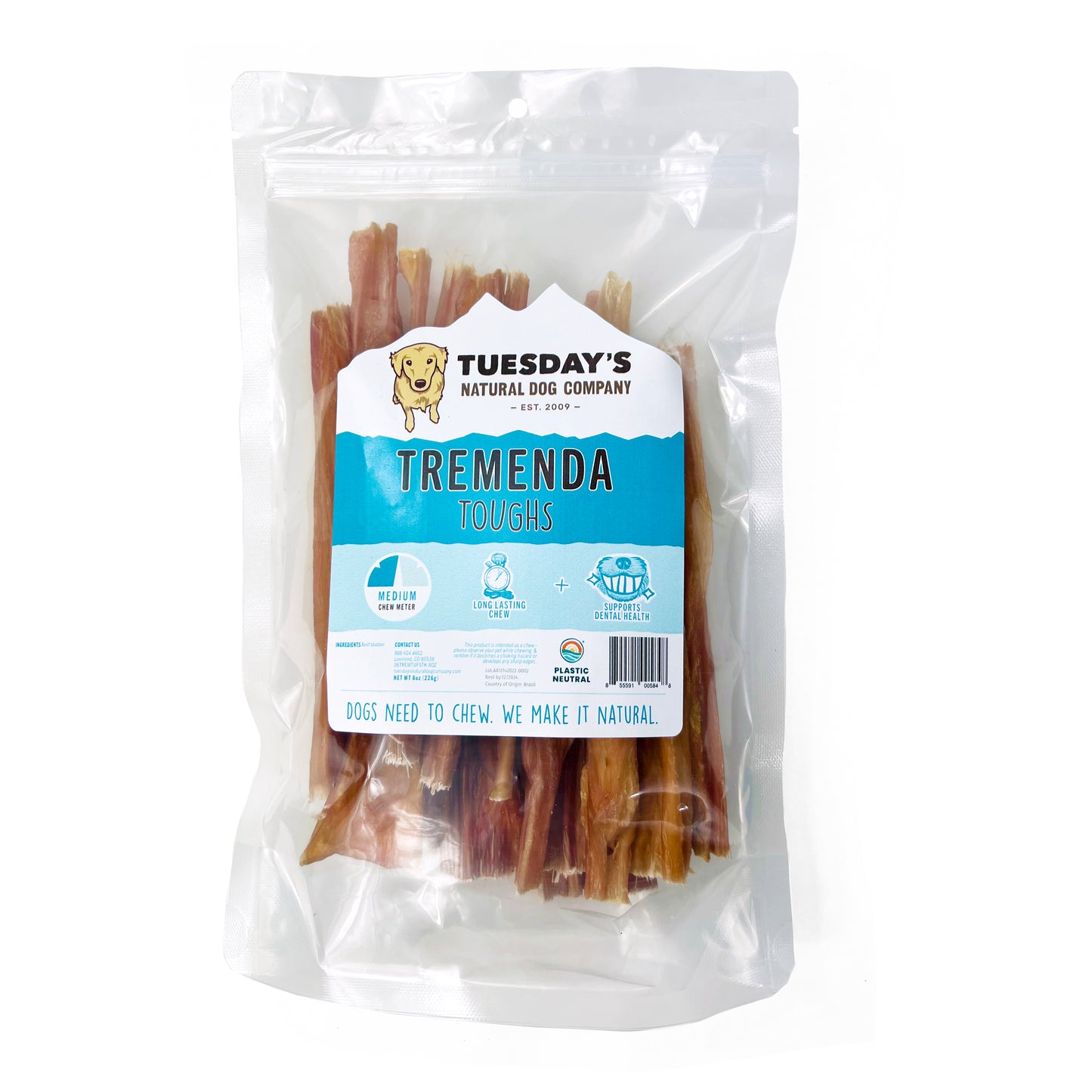 Tuesday's Natural Dog Company 6-Inch Tremenda Tough Sticks 8-oz, Dog Chews