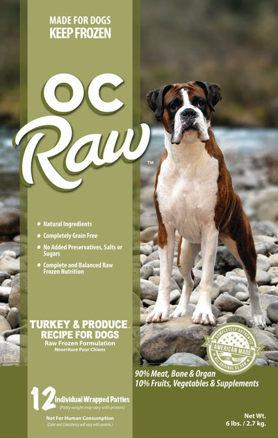 OC Raw Dog Turkey and Produce Patties, Frozen Raw Dog Food, 6.5-lb Bag