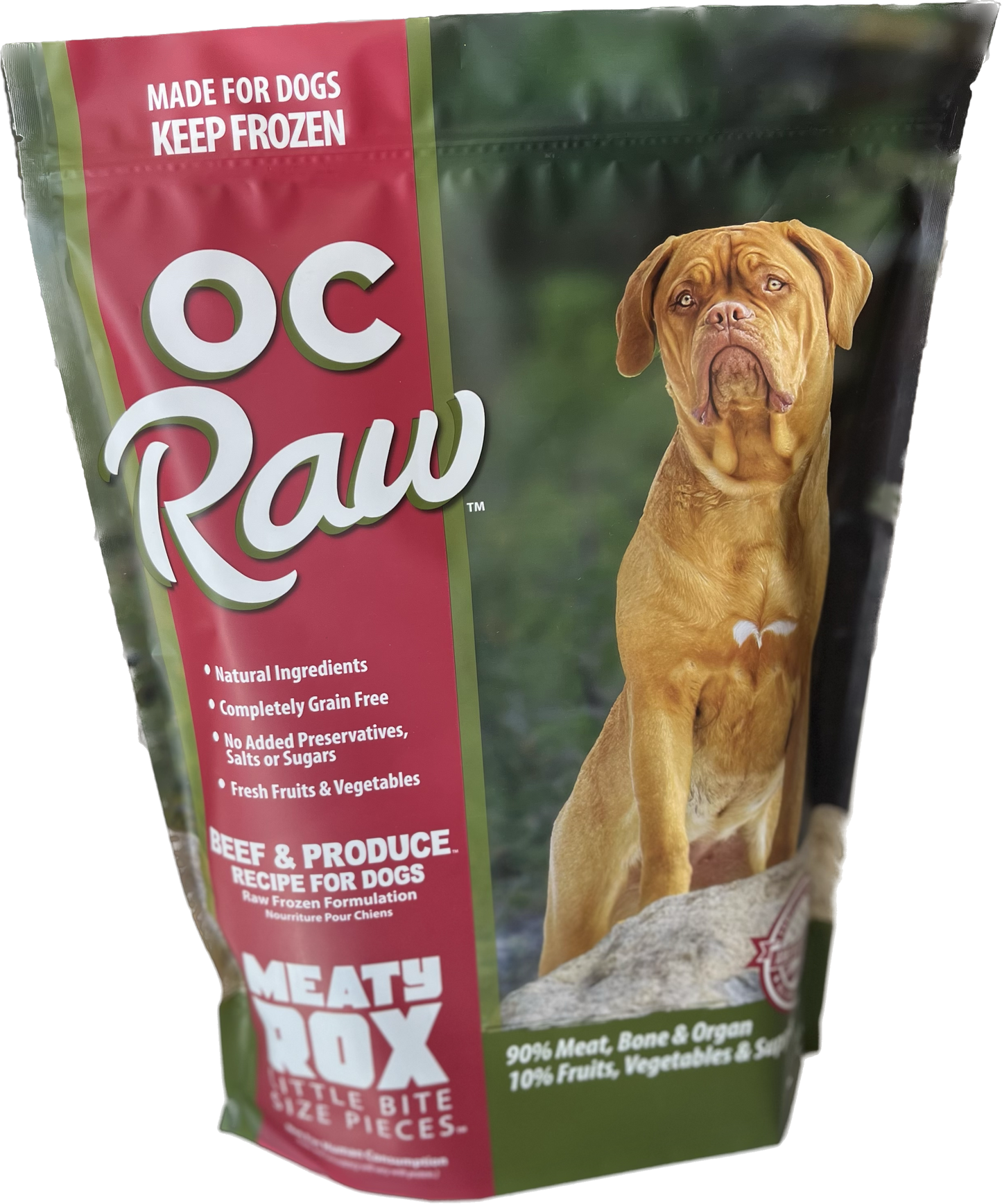 OC Raw Dog Beef and Produce Meaty Rox, Frozen Raw Dog Food