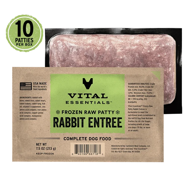 Vital Essentials Rabbit Patties,  Frozen Raw Dog Food, 4.7-lb Box