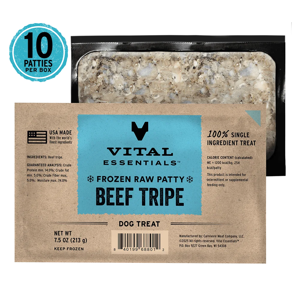 Vital Essentials Beef Tripe Patties Frozen Raw Dog Food Topper, 4.7-lb