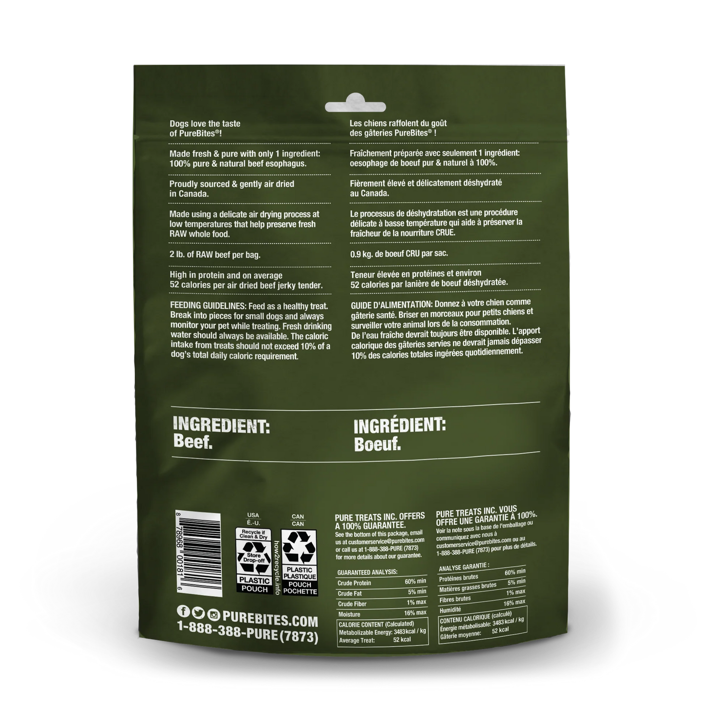 PureBites Beef Jerky, Air Dried Dog Treats, 7.5-oz Bag