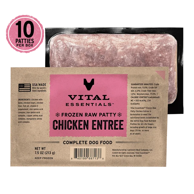 Vital Essentials Chicken Patties Entree, Frozen-Raw Dog Food