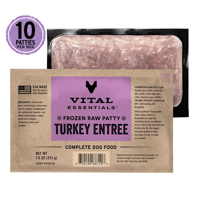 Vital Essentials Turkey Patties Frozen Raw Dog Food
